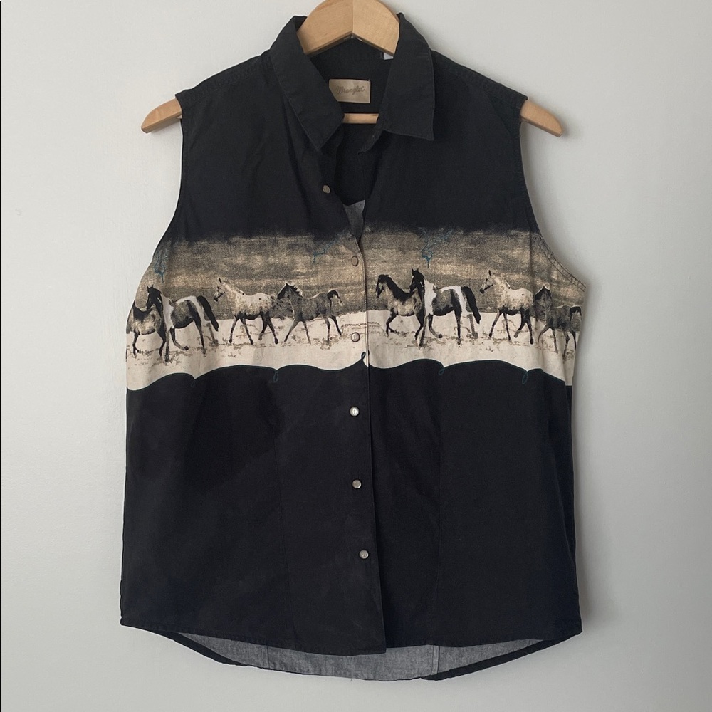 Wrangler button up vest shirt with Horse Print